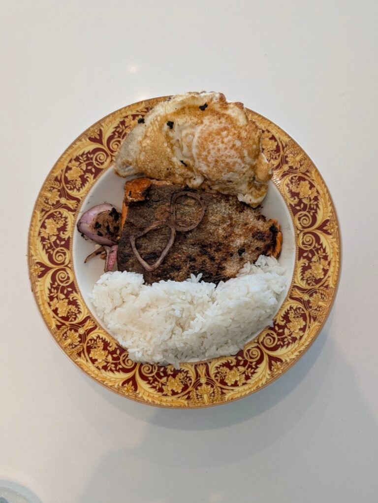 Salmon loco moco with crispy-skin salmon, a fried egg and rice
